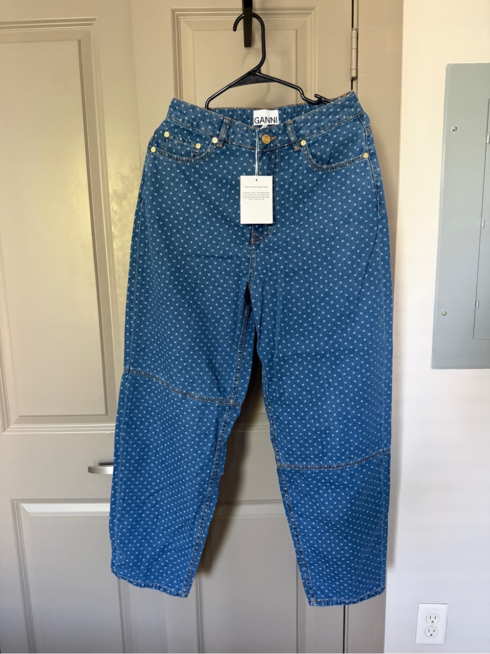NWT- GANNI Blue Polka Dot High-Rise Jeans